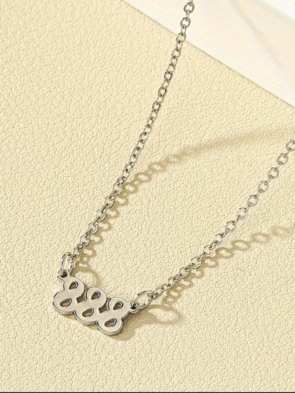 888 Angel number Silver Curved Link Pendant Necklace - Silver